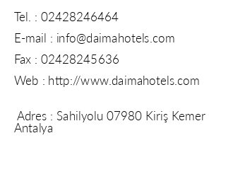 Daima Resort Hotel iletiim bilgileri